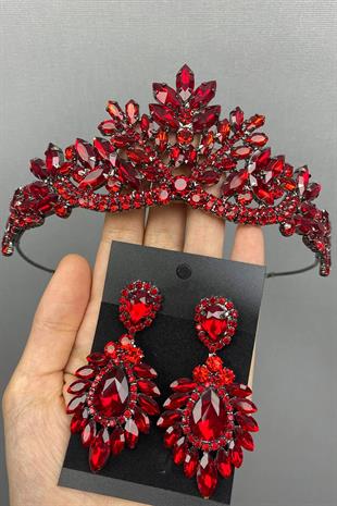 الجملة الأحمر برلين نموذج الزفاف تاج الحناء والأقراط