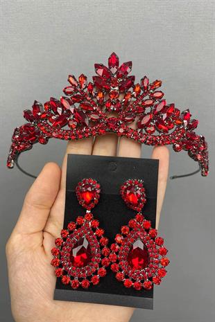 الجملة الأحمر برلين نموذج الزفاف تاج الحناء والأقراط