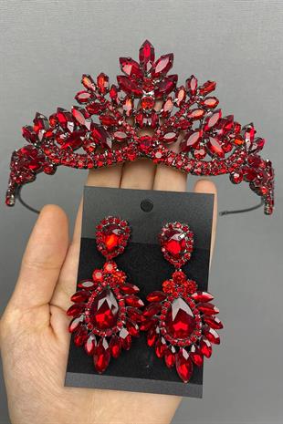 الجملة الأحمر برلين نموذج الزفاف تاج الحناء والأقراط