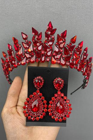 الجملة الأحمر قطرة سوبرا الزفاف تاج الحناء والأقراط