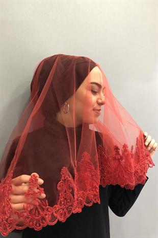 Wholesale Red Lace Bridal Veil Henna Face Veil