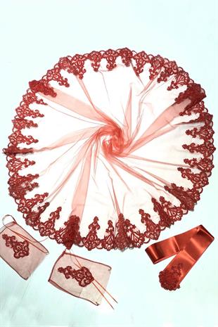 Wholesale Red Lace Bridal Veil Henna Face Veil