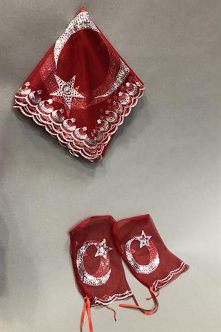 الجملة الحجاب الزفاف الأحمر، الهلال ستار العريس الحجاب ومجموعة الشريط والمجوهرات