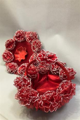 الجملة سلة الحناء الفضية الحمراء وصينية