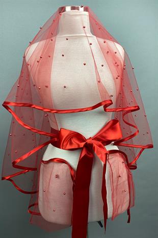 الجملة الأحمر اللؤلؤ الأنابيب الزفاف الحجاب الحناء الوجه الحجاب