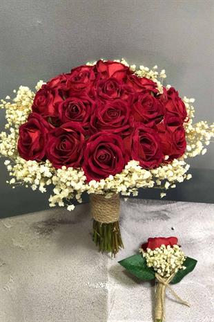 الجملة الوردة المخملية الحمراء باقة الزفاف
