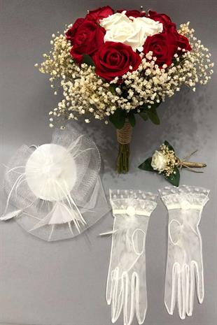 الجملة الوردة الحمراء المخملية كريم Cipsolo جولة باقة الزفاف