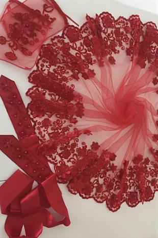 الجملة زهرة حمراء سميكة مطرزة الحجاب الزفاف الحناء الحجاب الوجه