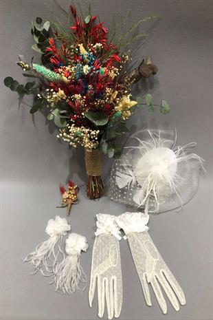 الجملة الحمراء باقة الزفاف زهرة المجففة