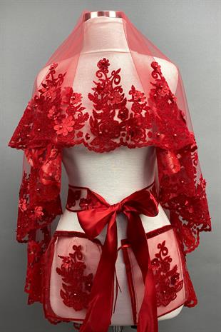 الجملة الأحمر لينا 3D الأزهار الحناء الحجاب غطاء الوجه