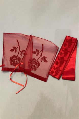 الجملة بريق أحمر منقوشة الحجاب الزفاف الوجه