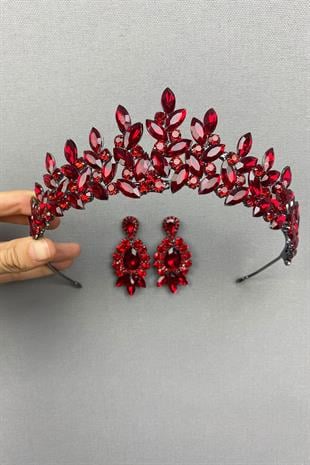 الجملة الأحمر سوبرا الزفاف تاج الحناء والأقراط