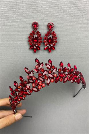 الجملة الأحمر سوبرا الزفاف تاج الحناء والأقراط