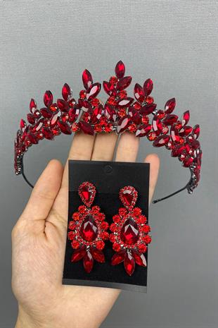 الجملة الأحمر سوبرا نموذج الزفاف تاج الحناء والأقراط