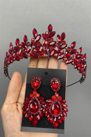 الجملة الأحمر سوبرا نموذج الزفاف تاج الحناء والأقراط