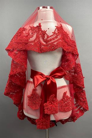 الجملة السلطان الأحمر الزفاف الحناء الحجاب غطاء الوجه مع اللؤلؤ