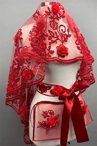 الجملة الأحمر Vendi الليزر الزهور بريق الحناء الحجاب تغطية الوجه