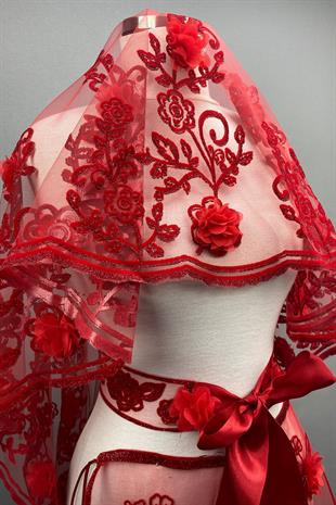 الجملة الأحمر Vendi الليزر الزهور بريق الحناء الحجاب تغطية الوجه