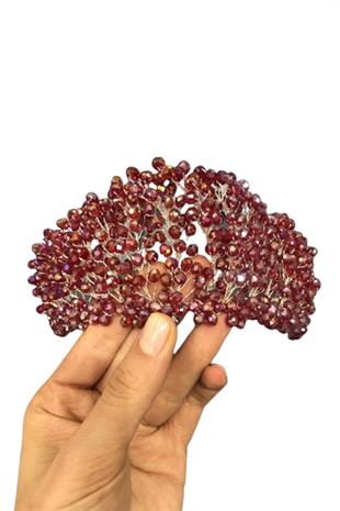 الجملة كريستال أحمر داكن مطرز الزفاف وتاج الحناء