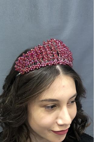 الجملة كريستال أحمر داكن مطرز الزفاف وتاج الحناء