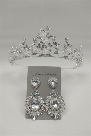 Wholesale Kraz Model Bridal Crown and Drop Shuttle Stone Earrings