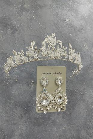 Wholesale Kraz Model Bridal Crown and Drop Shuttle Stone Earrings