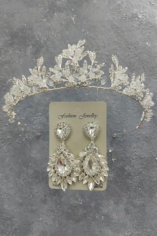 Wholesale Kraz Model Bridal Crown and Drop Shuttle Stone Earrings