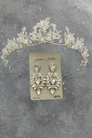 Wholesale Kraz Model Bridal Crown and Drop Stone Earrings