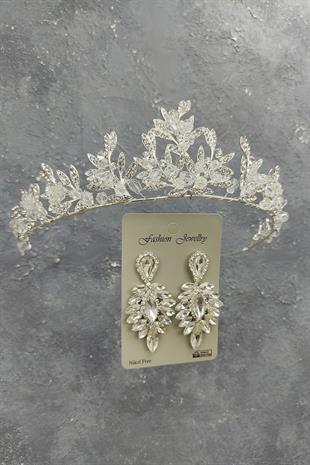 Wholesale Kraz Model Bridal Crown and Drop Stone Earrings