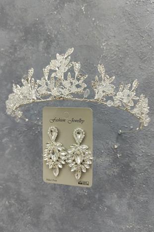 Wholesale Kraz Model Bridal Crown and Drop Stone Earrings