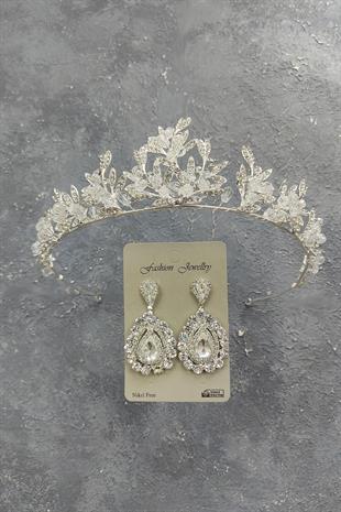 Wholesale Kraz Model Bridal Crown and Shuttle Stone Earrings