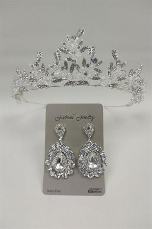 Wholesale Kraz Model Bridal Crown and Shuttle Stone Earrings