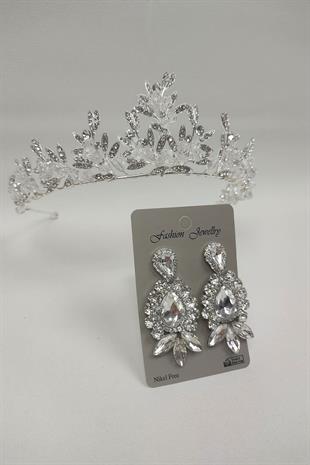 Wholesale Kraz Model Bridal Crown and Shuttle Drop Stone Earrings