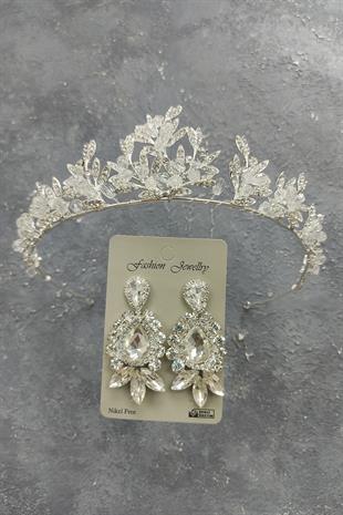 Wholesale Kraz Model Bridal Crown and Shuttle Drop Stone Earrings