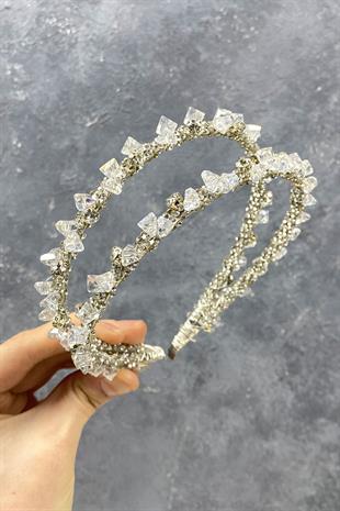 الجملة كريستال حجر كامل بيرلد صف مزدوج الشعر التبعي تاج الزفاف