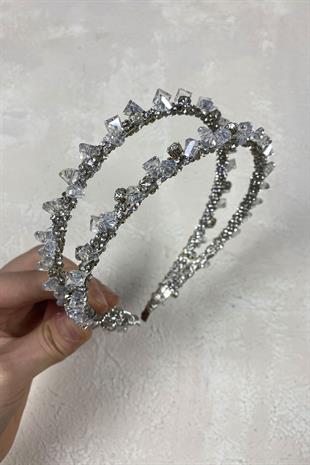 الجملة كريستال حجر كامل بيرلد صف مزدوج الشعر التبعي تاج الزفاف