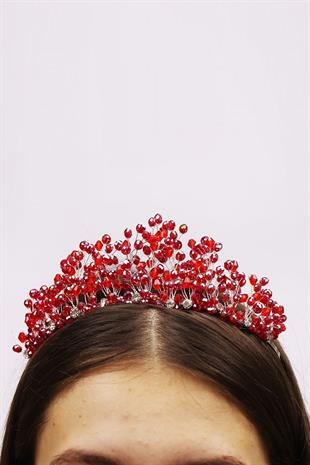 الجملة الكريستال الأحمر مطرز تاج الزفاف