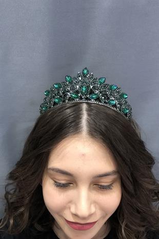 الجملة تاج الزفاف الأخضر مع حجر الكريستال