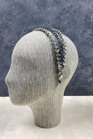 الجملة الأزرق الداكن 3 الصف تصميم خاص الزفاف تاج الشعر التبعي