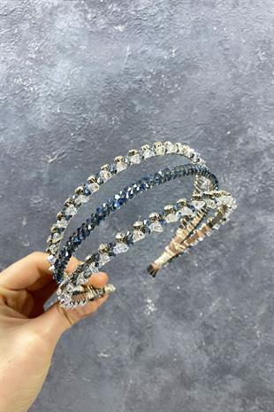 الجملة الأزرق الداكن 3 الصف تصميم خاص الزفاف تاج الشعر التبعي