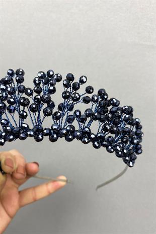 الجملة الأزرق الداكن كريستال مطرز العرسان وتاج الحناء