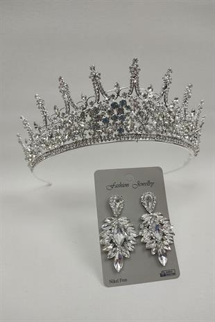 Wholesale Leonis Model Bridal Crown and Drop Stone Earrings
