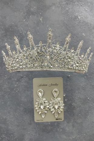 Wholesale Leonis Model Bridal Crown and Drop Stone Earrings
