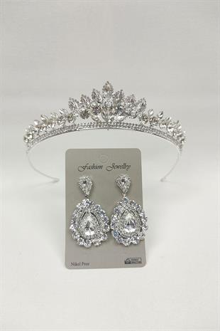 الجملة Leyn نموذج تاج الزفاف والأقراط حجر المكوك