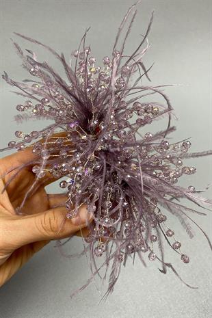 الجملة أرجواني كريستال مطرز والريش مقطع الشعر