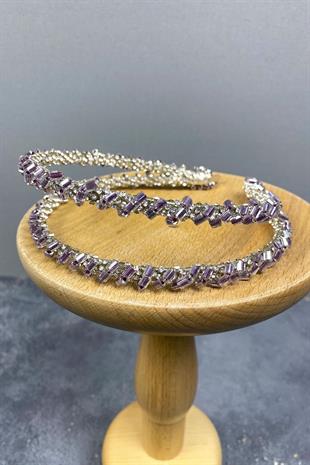 الجملة تصميم ليلك مطرز اليدوية الداليا صف مزدوج تاج الزفاف