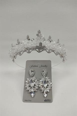 الجملة المكوك اللوز مطرز تاج الزفاف وإسقاط الأقراط الحجر