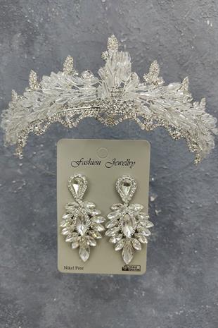 الجملة المكوك اللوز مطرز تاج الزفاف وإسقاط الأقراط الحجر