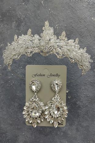 الجملة المكوك اللوز مطرز تاج الزفاف وإسقاط الأقراط حجر المكوك