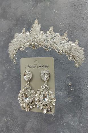 الجملة المكوك اللوز مطرز تاج الزفاف وإسقاط الأقراط حجر المكوك